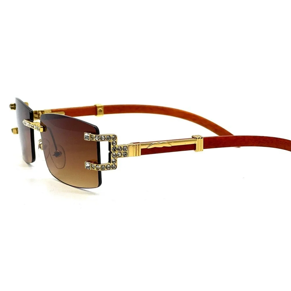 Men Sunglasses Brown Lens Square Gold Frame Retro Classic Diamond Classic Lentes